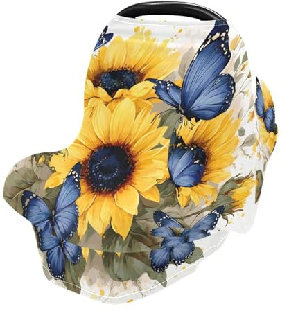 Sunflower and Butterfly Nursing Cover Breastfeeding Scarf, Car Seat Covers for Babies Infant Stretchy Soft Breathable Multi-Use Cover Ups, Gift for Boys Girls