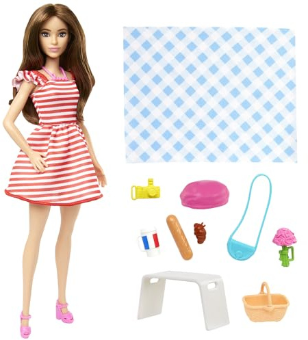 Barbie Pink Passport Paris Doll Set With Clothes & Picnic Accessories, Includes Brunette Doll