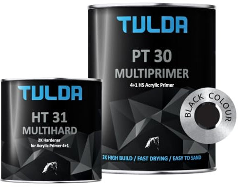 TULDA PT30 Multiprimer 4+1 HS Acrylic Primer 1.25L & 5L Kits: GREY, WHITE & BLACK - Autobody Refinish Car Paint Automotive Repair Professionals & DIY (Black, 1.25 Liters)