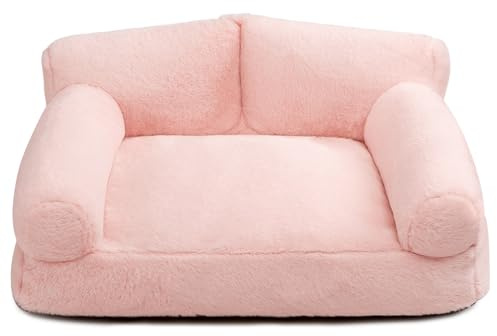 Hollypet Cat Bed Small Dog Bed, Fluffy Plush Cat Couch for Cats and Puppy, Soft Sleeping Pet Sofa Breathable Pet Cushion, Pink