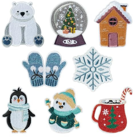 Aufnäher Patches Weihnachten, 8 Stück Embroidery Bügelbild Weihnachten Kinder Patches Zum Aufbügeln Bügelbilder für Textilien, DIY Basteln, Weihnachts Accessoires (A)