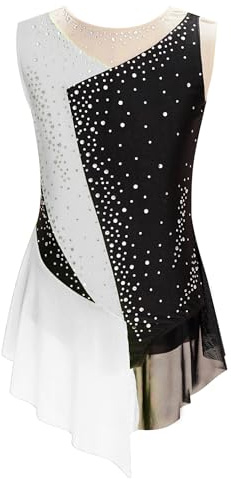 Agoky Vestido De Patinaje Artístico Niña Maillot Sin Manga con Malla Transparente Vestido De Danza Ballet Elegante Disfraz De Bailarina Dancewear Blanco B 7-8 años