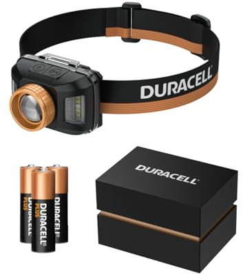 Duracell DH400 Pro LED Headlamp - 400 Lumens, Focusable, 50 m Beam Range, Red Light Function, Various Light Modes, 3 x AAA Batteries Included, Lightweight & Splashproof, Includes Gift Box