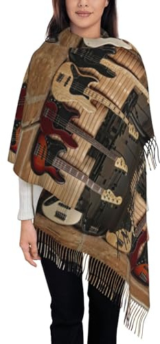 Gitarr bas musik musikinstrument kvinnor traditionell scarf wrap tofs sjal fransar hals huvud sjal retro scarf tryck sjal, Svart, en storlek