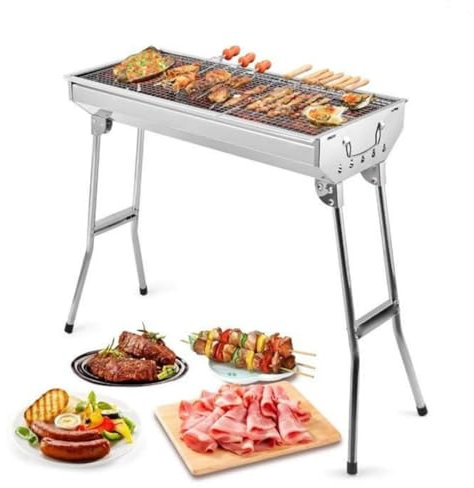 Barbecue Portable en Acier Inoxydable, Grill Charbon de Bois, Pliable avec Grille, Pour Camping et Extérieur, Barbecue extérieur, Equipement de camping, Garden-party