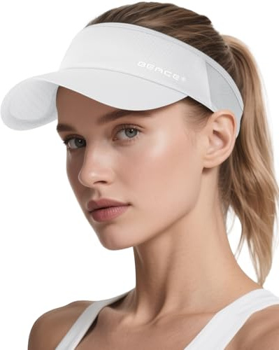 BEACE Sun Visor Hat Women Men-Lightweight Wicking Stretchy Sports Sunvisor Cap for Golf Tennis Running Pickleball Beach White