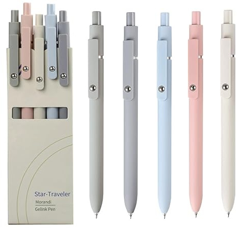 Gel Pens, 5 Pcs 0.5mm Black Ink Pens Fine Point Smooth Writing Pen with Silicone Grip, High-End Series Metal Clip Retractable Pen for Office School (Morandi)