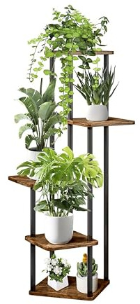 Relaxdays Scaffale Portapiante a 5 Ripiani in Ferro e MDF, Scala Porta Vasi Piante e Fiori, 118,5x58x58 cm, Industriale