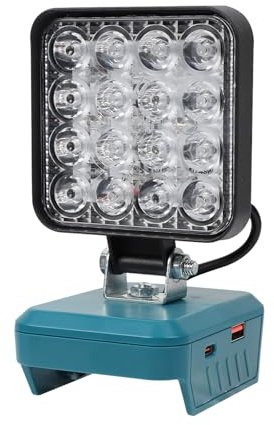 Trådlös batterilampa för BOSCH 18 V, 48 W 6000 LM LED-arbet, byggstrålkastare, bärbar ficklampa för nödsituationer med USB & typ C laddningsport för camping, trädgård, bilreparation – utan