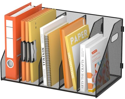 SUPEASY Metal Magazine File Holder for Desk with 5 Vertical Compartments, Magazine Rack Desk Tidy Organiser for Office, Home Workspace(black)