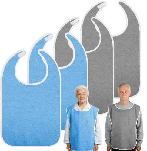 Aolso 2/4 Pack Adult Bibs for Men and Women, Reusable and Washable Bib for Elderly, Terry Cloth Bibs for Eating, Clothing Protection for Senior