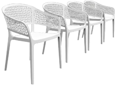 SP Berner SHAF - Pack 4 Sillas de Jardín Apilables Saona – Exterior Terraza y Balcón – Plástico Reciclado Resistente UV – Diseño Ergonómico – Fabricadas en España – Blanco