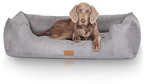 Knuffelwuff Hundebett Dreamline aus Velours XXL 120 x 85cm Grau - abnehmbarer Bezug - leicht zu reinigen - für große, mittelgroße und kleine Hunde