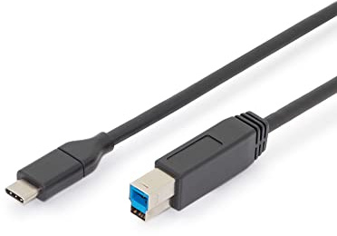DIGITUS Cable USB 3.2 Gen1 – 1,8 m – USB-C a tipo B – 5 Gbps – para impresoras, escáneres, carcasas de discos duros, concentradores – Negro