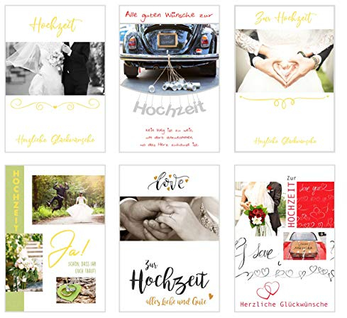 Edition Seidel Set 6 hochwertige Designer Premium Hochzeitskarten mit Umschlag. Glückwunschkarte zur Hochzeit. Karte Geschenk Geld Geldgeschenk (Doppelkarten mit Briefumschlag) (Set Modern)
