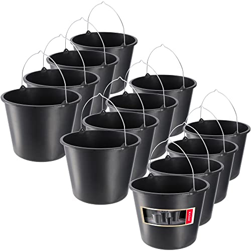 KADAX Cubo de construcción con asa, 16L, Cubo de plástico para mortero, Cubo Redondo para Obra y jardín, Cubo de Agua, Cubo de Cemento Robusto con Borde de vertido, Negro, Cubo de Yeso
