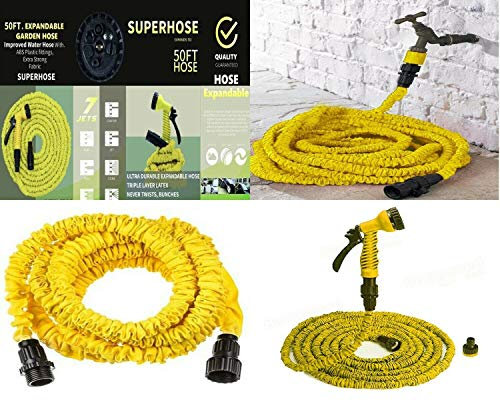 Shopylistic 50FT Expandable Garden Hose Flexible Expanding Hose With Multi Spray Watering Gun 7 Function Nozzle The Ultimate No-Kink Flexible Water Hose Pipe Lightweight Retractable Solid Fitting Pipe