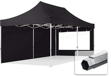 TOOLPORT Faltzelt Professional 3x6 m - mit 2 Seitenteilen (Panoramafenster) Faltpavillon ALU Pavillon Partyzelt schwarz