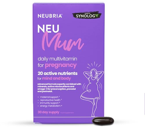 NEUBRIA NEU Mum PPregnancy Vitamins for Women – Prenatal & Postnatal Multivitamin with Omega 3 DHA EPA, Folic Acid 400mcg, Iron, Vitamin D3, B12, Choline – Conception to Breastfeeding – 30 Softgel