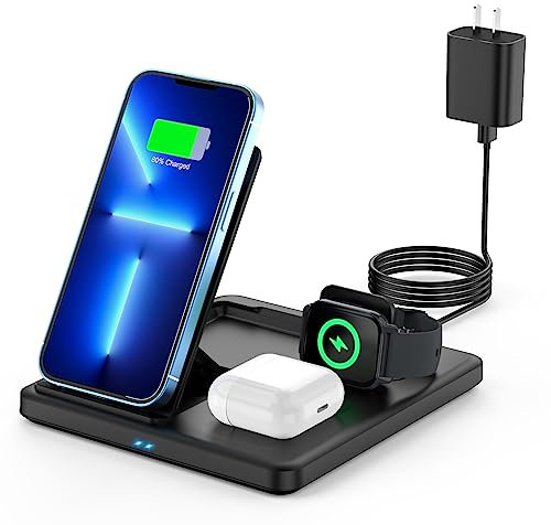 Olycism 15W Qi 3 en 1 Cargador Inalámbrico Rápido Plegable Estación Carga para Teléfono Protección de Seguridad QI Compatible con iPhone/Samsung/i Watch8/7/6/SE/5/4/3/2 Air Pods2/3/Pro/Pro2