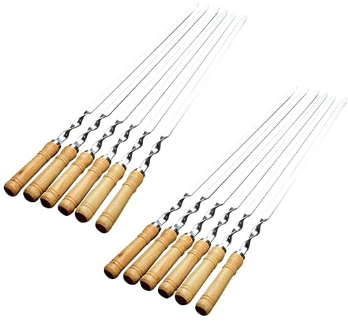 Spamietz 12 Pezzi 55 cm Spiedini per Barbecue a Manico Lungo Shish Kebab Barbecue Bastone da Barbecue In Legno Forchetta Barbecue In Acciaio Inox Esterno Ago Grill