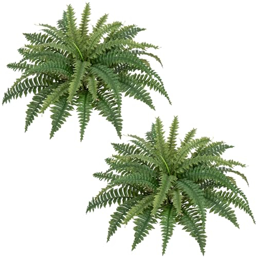 Hollyone 23.6'' Artificial Ferns for Outdoors, 2PCS Fake Boston Fern Bouquet Large Faux Fern Bush Plant for Indoors, Home Decor, Windowsill, Garden Decorations, Porch Arrangements (39 Fronds)