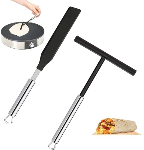 WEIWUXIAN 2 Pièces Acier Inoxydable Crêpes Spatule, Râteau à Crêpe Spatule Crepe Etaleur Crepe, Accessoires pour Crêpes, Spatule Crepe pour Les Cuisines Domestiques ou la Cuisine