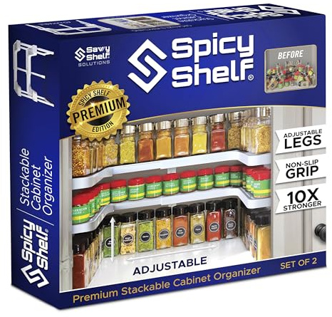 Spicy Shelf 3.0 - Expandable 2 Tiered Spice Rack Organizer for Cabinet & Pantry - Kitchen Seasoning Organizer - Cabinet Spice Racks for Inside Cabinets (Spicy Shelf Premium) - Home Organization