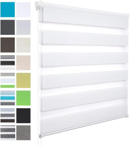 WOLTU Doppelrollo Klemmfix ohne Bohren Weiß B75 x H120 cm, Duo Rollo Zebrarollo Fensterrollo Klemmrollo Seitenzugrollo Easyfix lichtdurchlässig & verdunkelnd Rollos für Fenster und Tür