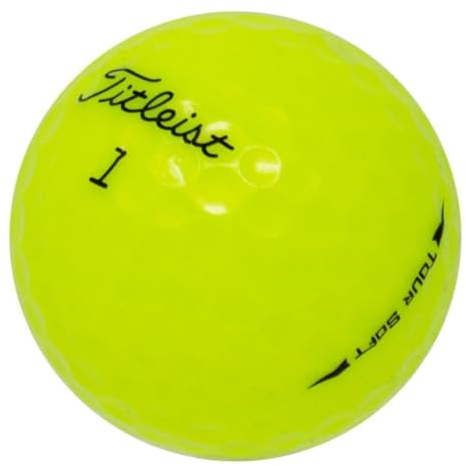 Titleist LostGolfBalls - 12 Gelbe Tour weiche Golfbälle in makellosem Zustand, Modell 2023, wie Neue Qualität, Keine Logos, Keine Spielermarkierungen, recycelte gebrauchte Golfbälle, Gelb