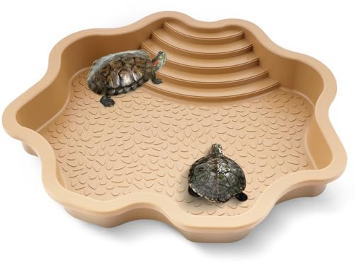 Extra Large Reptile Habitat Turtle Bathing Pool Reptile Food Dish Water Bowl with Slope Terrarium Decoration for Turtle Horned Frog Lizard Gecko Snake