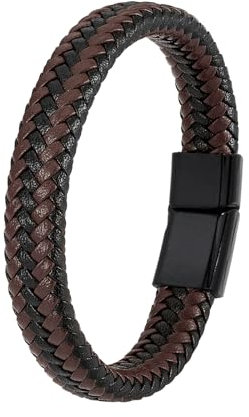 Armband Mann, Lederarmband Herren, Herren Geflochtenes Lederarmband, Armbänder Für Männer Mit Edelstahl Magnetverschluss, 19/21/23 cm Papa Armband, Hochzeitstag Geschenke für Männer (Braun-A-23cm)