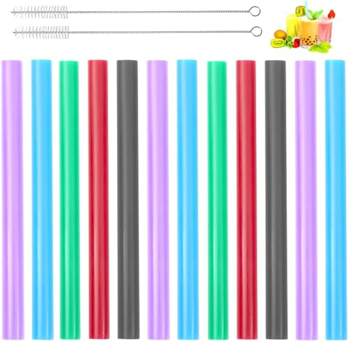 100 pack Hart Strohhalme, Wiederverwendbare Strohhalm,Bubble Tea Trinkhalme Plastik mit 2 ReinigungsbüRsten BPA-Freie Dicke Strohhalme für Getränke Perlen, Milchshakes