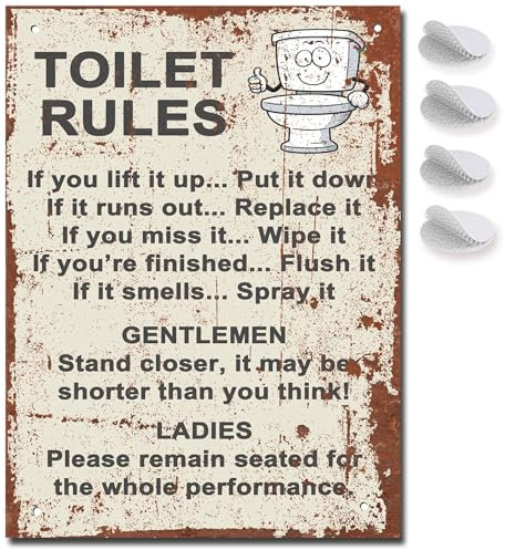 Funny Toilet Signs Metal Bathroom Rules Sign - Fixings included - Pictures for Walls a Funny Bathroom Art Decor