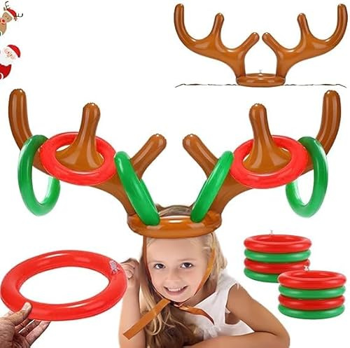 Jeux Gonflable de Noël, 11 PCS Jeu de Lancer d’Anneaux en Bois de Renne, Jeu de Lancer d'Anneaux Gonflables de Fête Noël, pour Les Jeux Amusants en Famille Pendant Les Fêtes de Noël (B)