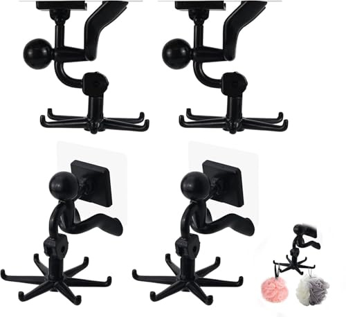 KATIMI 4 Pièces Porte Ustensiles Cuisine Mural Rotatifs à 360°, Rangement Ustensiles Cuisine Sans Perçage, Support Ustensiles Cuisine avec 6 Crochets, Accessoire Cuisine Autocollants
