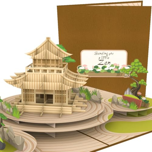 PopLife® Tarjeta desplegable 3D de jardín zen japonés, con texto en inglés Sending you a little ZEN, Get Well, día de la madre, día de San Valentín, condolencias, sorpresa para un jardinero, para