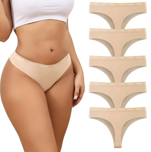 Dumwis Perizoma Donna Cotone Mutande Senza Cuciture Traspirante Brasiliana Slip Tanga Vita Media Invisibile Elastici Perizomi Thong Invisibili Morbide Intimo Mutandine da 5 Pezzi（S-2XL）