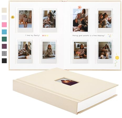 Rseozr 112 Pockets Instax Mini Photo Album For 2x3 Pictures, Linen Hardcover Polaroid Photo Album With Writing Space, Polaroid Album Book For Fujifilm Instax Mini Instant Camera (Beige)