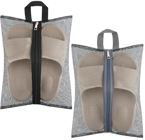 Easecos 2 Pcs Shoe Bags for Travel, Mesh Breathable Sneaker Bags Portable Shoe Storage Organizer with Handle for Travel Gym Sport, Reusable Zipper Pouch for Women and Men