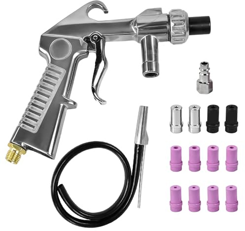 Vunanvu Pistola Sabbiatrice per Compressore Aria con 8 Ugelli in Ceramica, 5 Ugelli in Ferro e Tubo in Gomma Pistola Sabbiatrice Portatile per Lucidatura Superficiale per Progetti Professionali e DIY