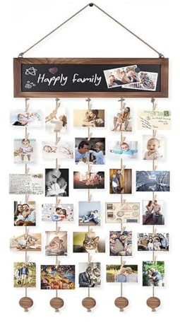 Wuzdy Portafoto da Parete Multiplo, Cornici Foto Multiple da Parete con 30 Mollette, Cornice Portafoto per Collage, Adatto per Appendere Foto e Oggetti Decorativi per Decorare Le Pareti