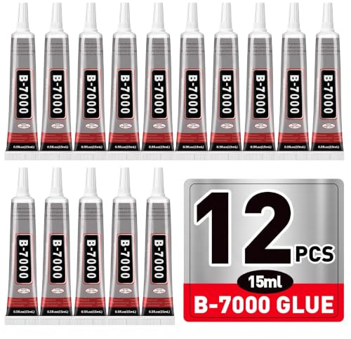 12PCS 15ml B7000 Glue Clear with Precision Tips, Strong Adhesive for Rhinestones, Jewelry Making, Nail Art DIY, Shoe Repair, Fabric, Glass, Metal, Waterproof & High Elastic Craft Glue （Total 180ml）
