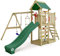 WICKEY Wooden climbing frame MultiFlyer with swing set & green slide, Outdoor kids playhouse with sandpit, climbing ladder & play-accessories for the garden