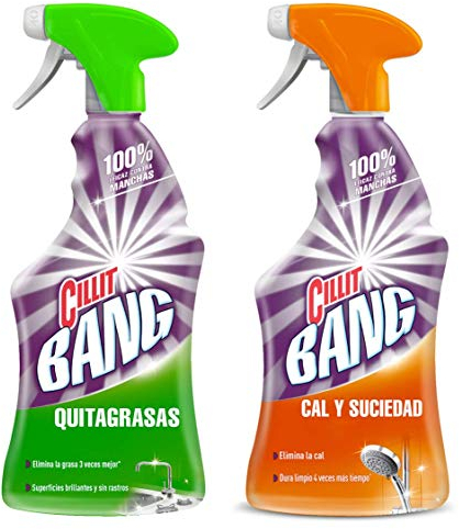 Cillit Bang - Spray Limpiador Cal y Suciedad, para Baños + Spray Quitagrasas Brillo, para cocinas - Pack 2 x 750 ml