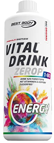 Best Body Nutrition Vital Drink ZEROP® - Energy mit 60 mg Koffein, Original Getränkekonzentrat - Sirup - zuckerfrei, 1:80 ergibt 80 Liter Fertiggetränk, 1000 ml