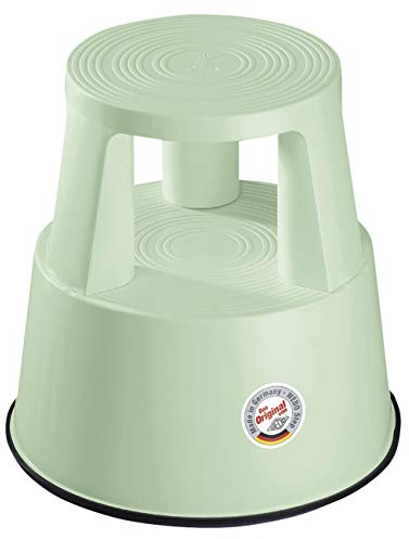 WEDO Rollhocker STEP aus bruchfestem Kunststoff - rollbarer Elefantenfuß Tritthocker, TÜV GS-geprüft, Made in Germany, rutschfest - Höhe ca. 43 cm, Tragkraft 150 kg, Farbe Weißgrün