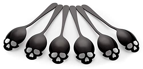 TOMYEER 6 Pcs Cuillère à Sucre Motif de crâne Noires Chrome Cuillères À Sucre en INOX