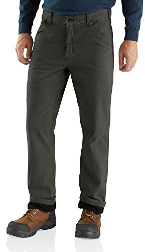Carhartt Men's Rugged Flex Relaxed Fit Canvas Flannel-Lined Utility Work Pant, Peat, 36 x 32