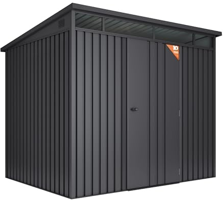 Caseta Metálica de Jardín Extrafuerte Formentera 4,5m2 – Espesor 0,40mm Robusto - Tragaluz de Policarbonato – Cierre con Llave - Antracita – Cobertizo Resistente Almacenamiento Exterior
